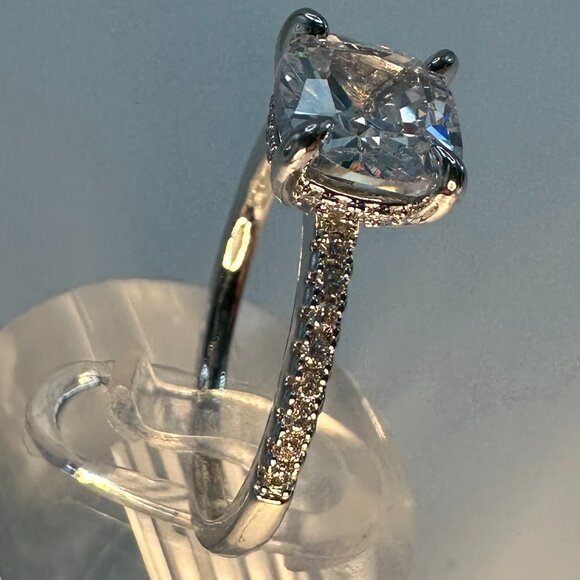 Womens Silver-Plated Brass Ring With Cubic Zirconia For Engagement & Anniversary - Picture 14 of 15